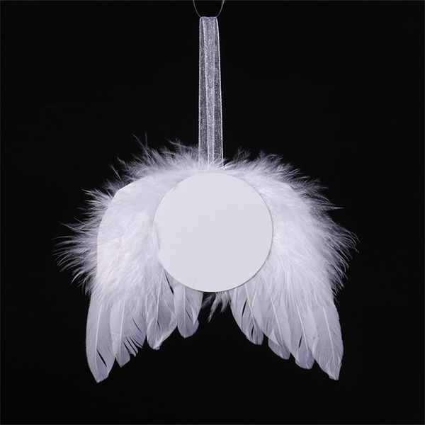 Penas de penas sublima￧￣o ornamento de alum￭nio pingente de natal sublimado em branco anjo asa lateral solteira ornamentos com fita a02