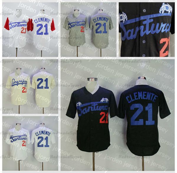 Beyzbol Formaları Vintage #21 Roberto Clemente Santurce Crabbers NCAA MENS Black Jersey Stitche