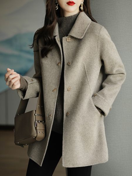 Misto lana da donna Cappotto di lana Slim Fashion Office Lady Colletto quadrato Monopetto Inverno s per donna Tasca a vita larga Nero 221129