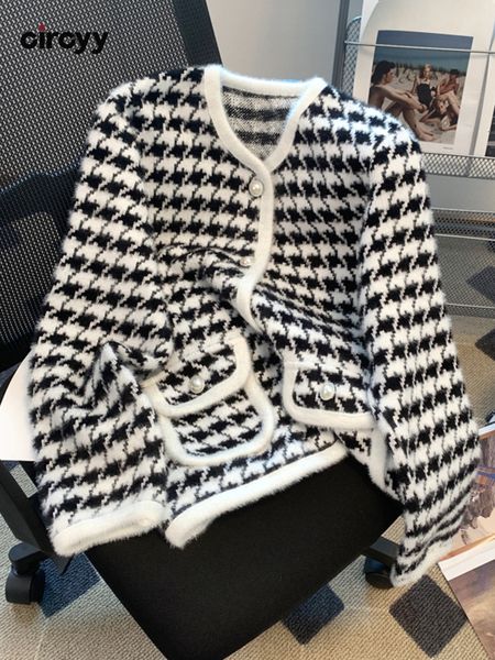 Wo Cracyy Houndstooth Women Coat весенняя осенняя куртка винтажная одежда корейская шика