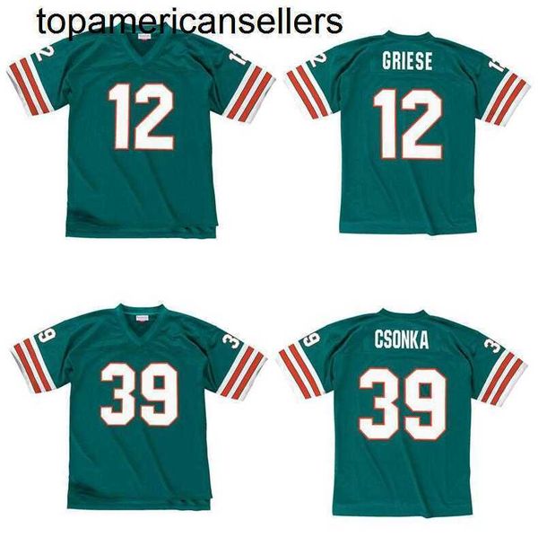 Camisa de futebol costurada 12 Bob Griese 39 Larry Csonka 1972 Jerseys de rugby retro Men Youth S-6xl