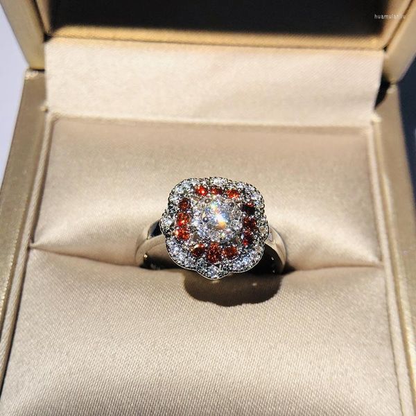 Eheringe 2022 Verkauf Granatapfel Rot CZ Stein Ring Weibliche Silber Farbe Engagement Vintage Party Für Frauen