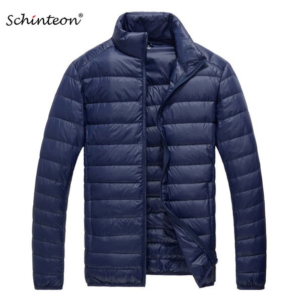 Mens Down Parkas Schinteon Homens Ultra Light White Duck Jacket Fino Gola Cor Sólida Simples Outono Outwear 221129