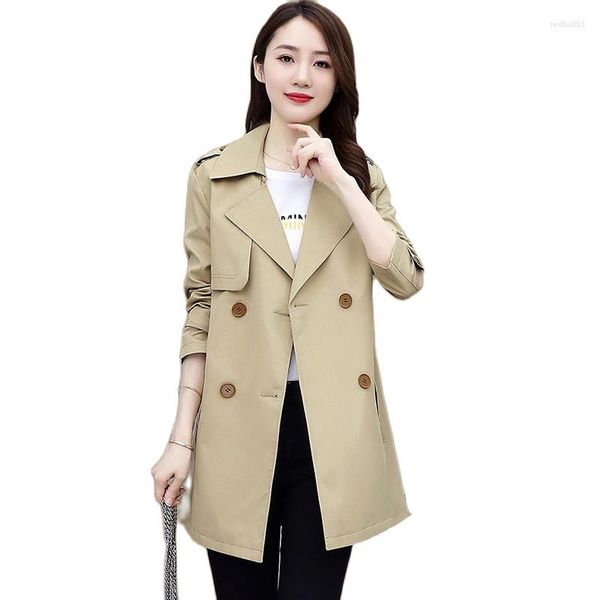 Damengrabenmäntel 2022 Herbst Mittellanger Mantel Frauen Zweireiher Slim Spring Navy Khaki Weibliche Outwear Mode Windjacke