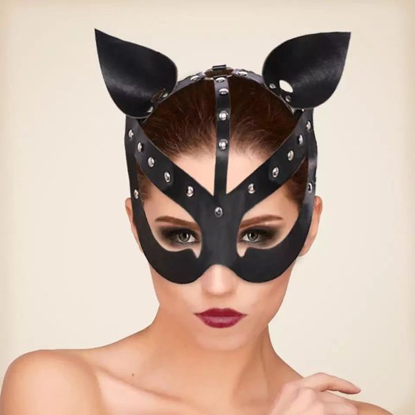 Accessori per costumi Maschera per gatti in ecopelle Modello Maschera rossa per Halloween Festa di ballo Carnevale Trucco per animali Costumi Puntelli