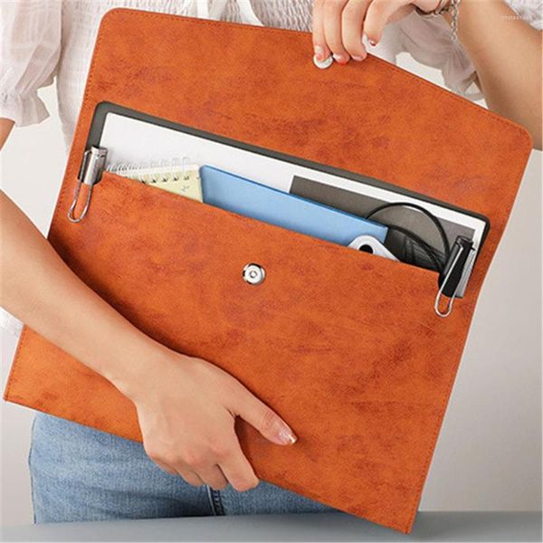 Borse portaoggetti Borsa per documenti in pelle A4 File addensato Organizer con fibbia magnetica impermeabile Carta di grande capacità