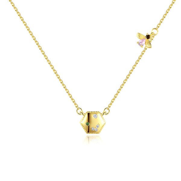 Collana con ciondolo ape retrò S925 Argento geometrico Micro set Collana con zirconi Donne europee placcate in oro 18 carati Catena con colletto Gioielli per feste di nozze Regalo di San Valentino SPC