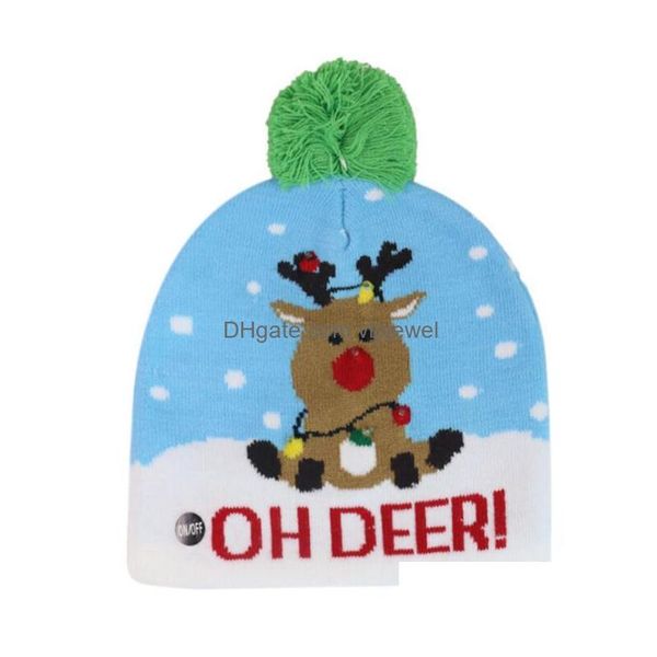 Gorro/cr￢nio tampas pom chap￩us de natal maconha com luz de Natal LED gr￣os de croch￪ de inverno alce