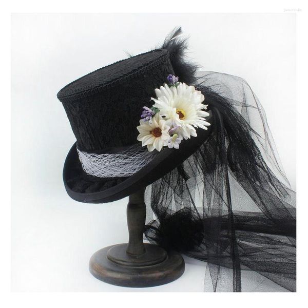 Boinas 15cm Top 4 tamanho Black Women Wool Hat noiva