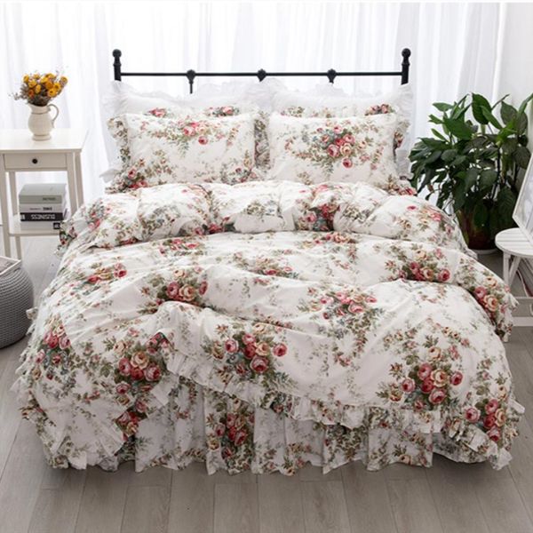 Bedding Sets Top Garden Flower Print King Size Bedding Ruffle Duvet Sheet Princess Linens Queen Consolador 221129