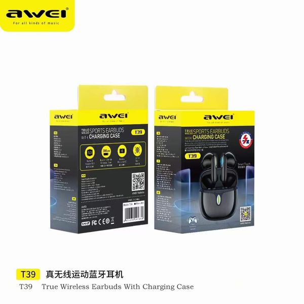 Awei T39 True Bluetooth Auricolari Cuffie wireless Sport Hifi Auricolari con scatola al minuto