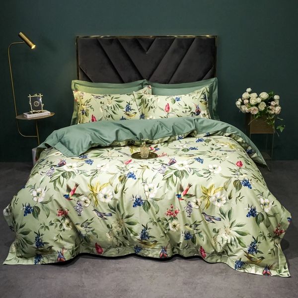 Bedding Define Luxury American Style 1400TC Cetina egípcia Cotton Floral Pird Printing Conjunto de capa de edredom macia para lençóis 221129