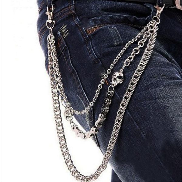 Schlüsselanhänger Schädel Biker Link 3 Schicht Taille Punk Haken Hose Hose Gürtel Kette Herren Geldbörse Schmuck für Jungen