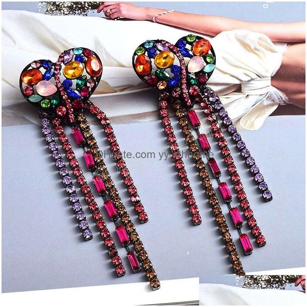 Dangle Chandelier Longo Colorf Chain Tassel Brincos Dangle Brincos Moda Rhinestones Pingente de Brincho de Coração para Mulheres Dro Dhgeo