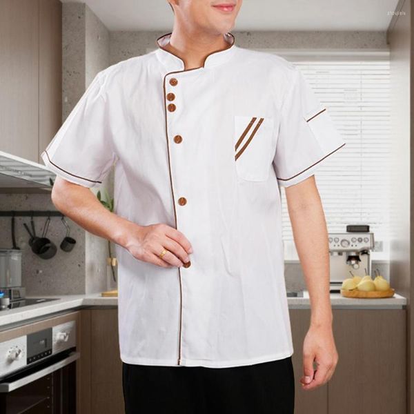 Camicie casual da uomo Chef Top Tasca unisex Leggera Comoda Manica corta Colletto alla coreana Catering Camicia traspirante facile da lavare per il lavoro