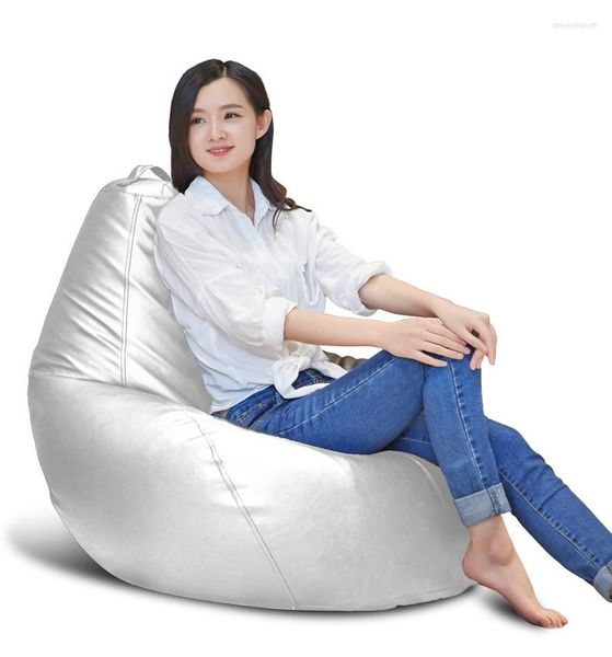 Fodere per sedie Colore argento Divano pigro Moda Confortevole soggiorno Pouf in pelle Semplice - Solo rivestimento senza riempitivo
