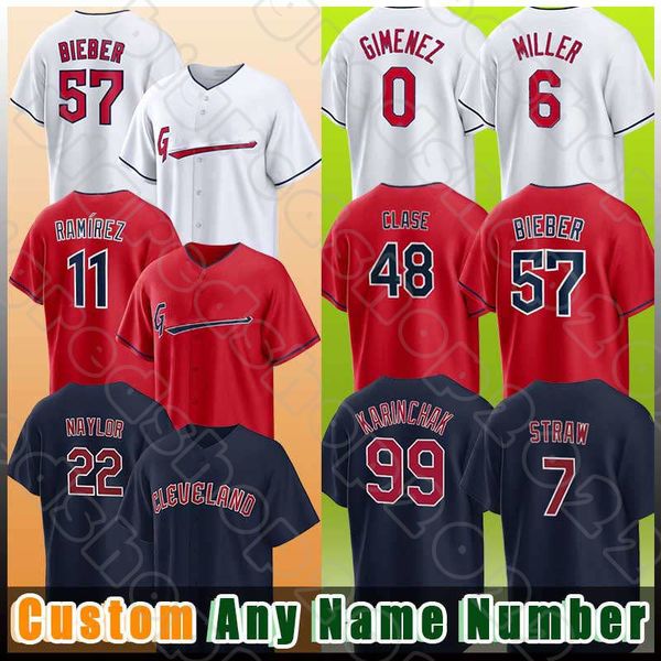 11 Jose Ramirez 57 Shane Bieber Baseball Andres Gimenez Jerseys Josh Naylor Eddie Rosario Ricky Vaughn Emmanuel Clase Owen Miller Oscar Gonzalez Cal Quantrill