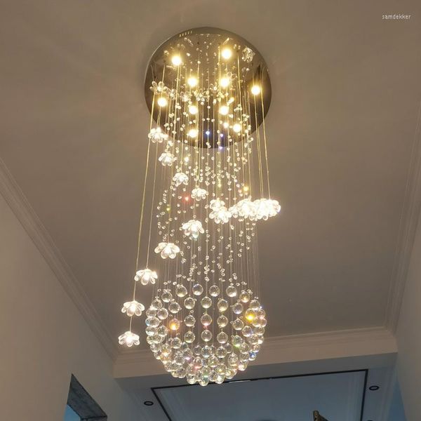 Pendelleuchten Moderne Kronleuchter Duplex Gebäude Treppenhauslampe Villa Loft Einfach und kreativ Nordic Spin Long Crystal Luster