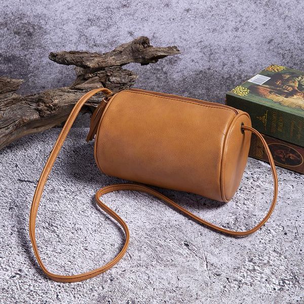 Abendtaschen Damen Reißverschlusstaschen Eimertasche Umhängetasche Retro Fass Pu Öl Wachs Leder Handtaschen Boho Messenger