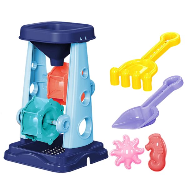 Sabbia gioca d'acqua divertimento per bambini giocattoli spiaggia set ruota con rastrello vanga 2 stampi a forma per bambini all'aperto 221129