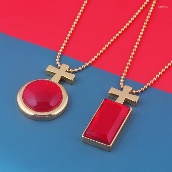 Anhänger Halsketten Saga von Tanya Das Böse Cosplay Halskette Degurechaff Rot Kristall Kreuz Gold Chain2022 Mode Für Frauen Männer Schmuck