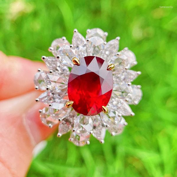 Anelli a grappolo Simulazione di separazione dei colori Rubino Tesoro Anello aperto con diamante pieno Piccione femminile Rosso sangue Donna per uomo Donna