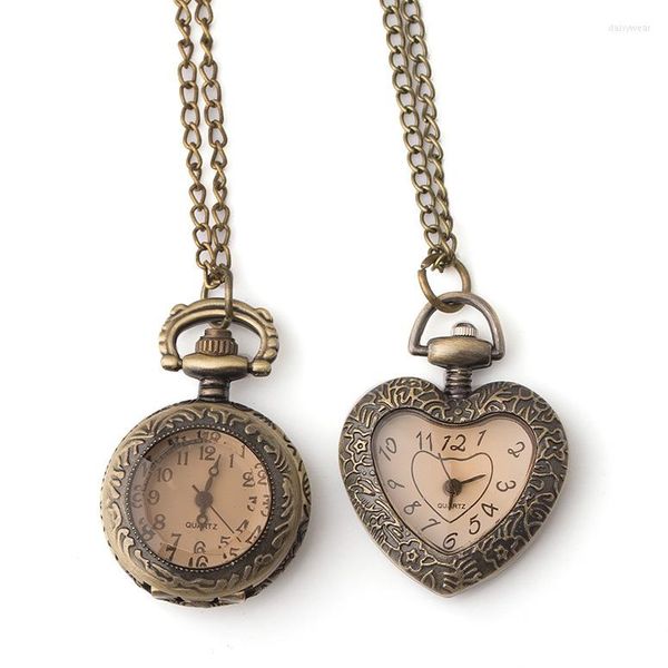 Pocket Watches vintage Small Dial Quartz Watch For Men Mulheres Transparente Amber Heart Fob Chain Pingente Colar Relógio Presente de Senhoras