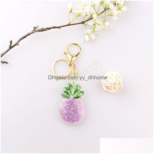 Chave anéis de acrílico Flash de abacaxi -chave Chain Glitter Glitter Saco de carro pendurado Fruta Keyring Girls Girls Gift Acessórios Decorações DHXE9