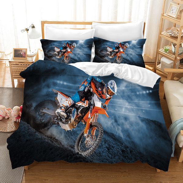 Bettwäsche-Sets Yi Chu Xin 3D-Set Twin Size Bettbezug Motorraddruck Steppdecke und Kissenbezug Bett s für Jungen Erwachsene 221129