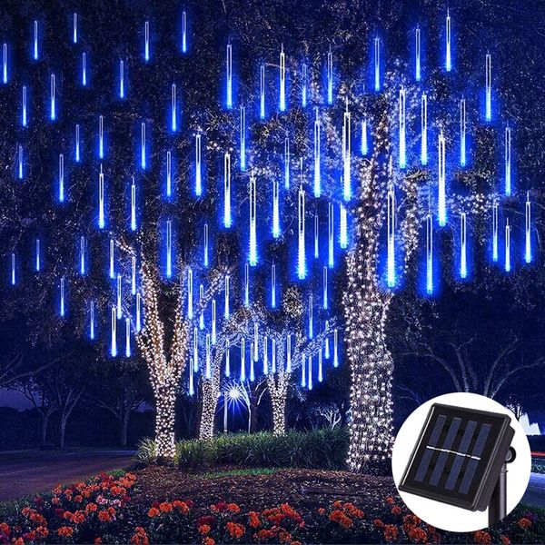 Decorazioni natalizie Solar LED Meteor Shower Rain Lights Holiday String Impermeabile Garden Light 8 Tubi 144 LED Decorazione di nozze 221130