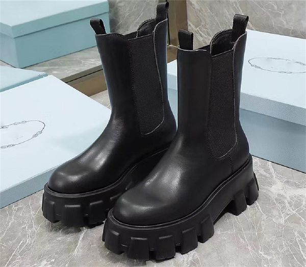 2022 Luxury Womens Monolith Stivali in pelle spazzolata Martin Boots Ladies Leathers Stivaletti in nylon Fashion Platform Fondo spesso Combat Boot Sneakers