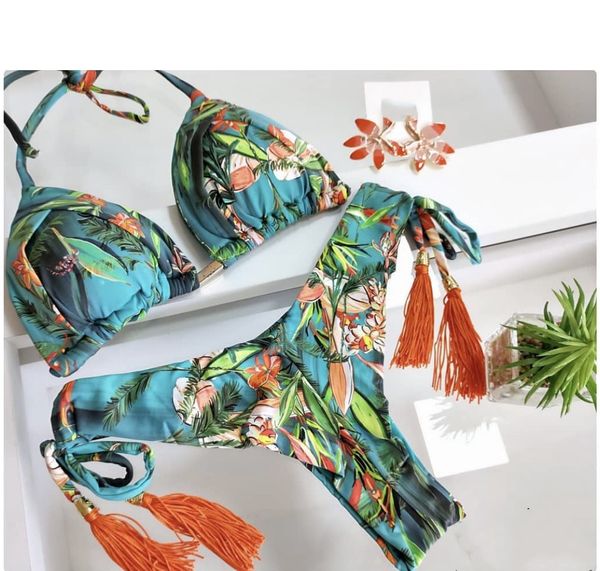 Женские сексуальные купальные купальные купальники многоцветная печать шнурки купания купальника пляжная одежда