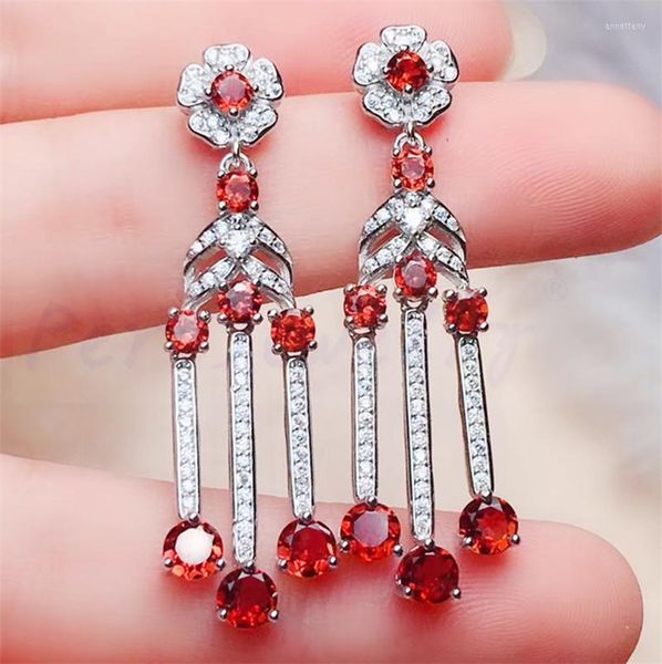 Dangle Küpeler Doğal Gerçek Garnet Lüks Damla Küpe 925 STERLING Gümüş Güzel Takı 0.15CT 10 PCS 0.4CT 6 PCS TEŞİ #R99106