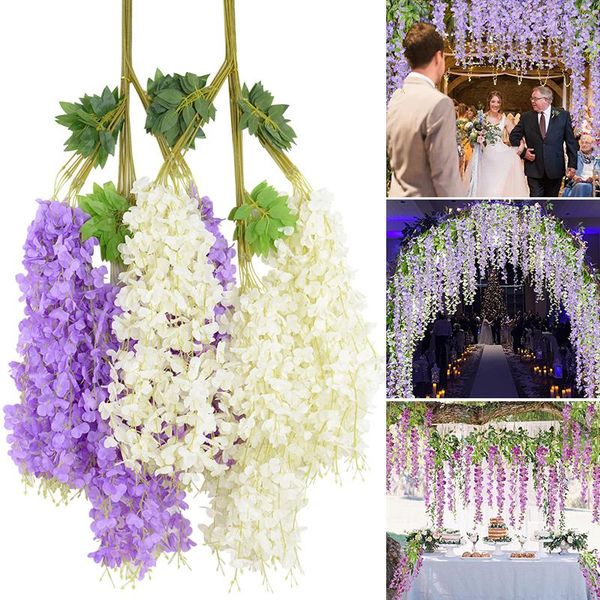 Fiori decorativi 12 pezzi Wisteria artificiale Flower Wedding Arch Ghirland Wall Ornament Simulation Plant Rattan Strin Home Garden Decoration