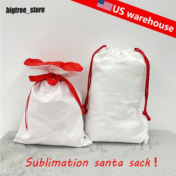 US-Lager Sublimations-Weihnachtsmannssäcke, klein, mittelgroß, doppellagig, Weihnachts-Geschenktüte aus Polyester-Leinwand, Süßigkeitentüten, wiederverwendbar, personalisiert für Weihnachten