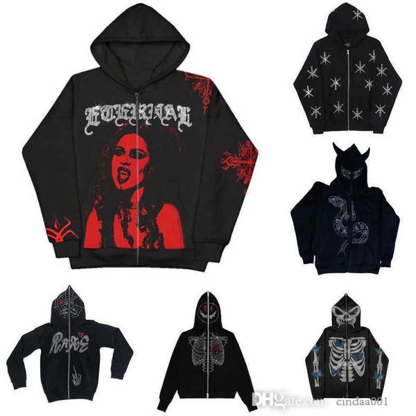 Erkek Giysileri Moda Baskısı Sıcak Elmas Kapüşonlu Hardigan Fermuarı Gevşek Erkek ve Kadın Hoodies Marka Kazak Ceketleri Sweatshirt