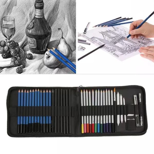 Canetas-tinteiro 40 PCs Kit de pintura de lápis colorido solúvel em água 41 PCs Esboço cor de chumbo terno de estudante Kit de pintura de arte Suprimentos de arte 221130