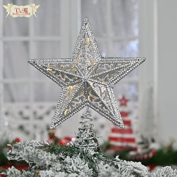 Weihnachtsdekorationen Valery Madelyn Baumspitze aus Metall, silberner Stern, 10 LED-Lichter für Weihnachten, Top-Dekoration 221130