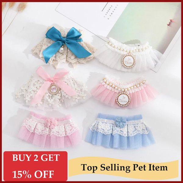 Abbigliamento per cani Bellissimi collari per animali domestici in velo di perle per chihuahua Cani di piccola taglia in pizzo rosa Accessori per collo a bandana Collare per feste Decorazione Collana per gatti