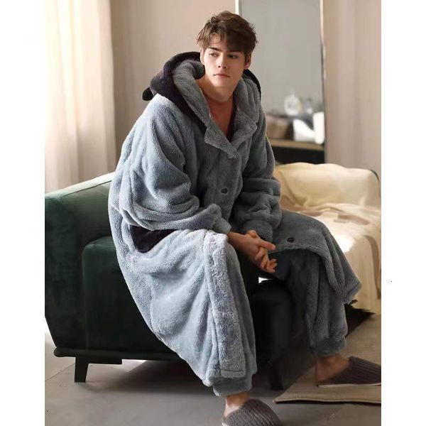 Herren Nachtwäsche Korallen Fleece Nachthemd Winter Plus Größe Anzug Verdicken Warme Bademantel Mode Männlichen Pyjama Set Roben Sets 221129