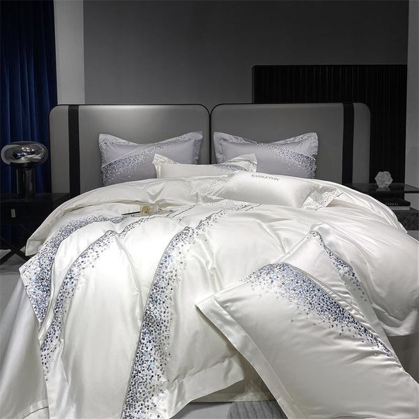 Наборы постельных принадлежностей Premium 1200TC египетский ватный дизайн искусства белый серый набор шикарные вышивающие домашние декор. Полодка для покрытия наволочки 221129