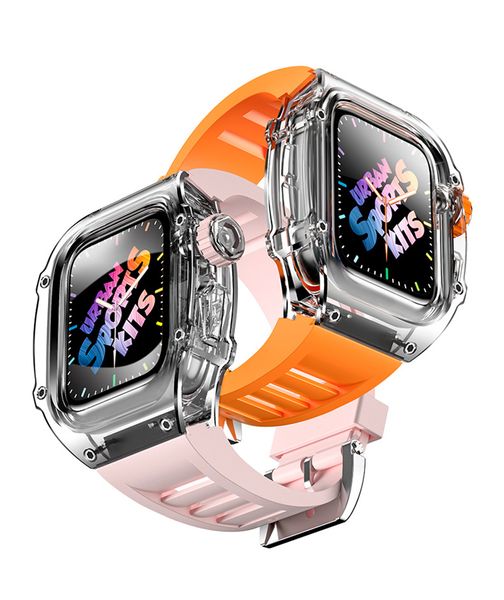 Умные ремни Умные ремни Силиконовый ремешок Прозрачный чехол для Apple Watch Band 45 мм 44 мм Mod Kit Безель Чехлы подходят для iwatch серии 8 7 SE 6 5 4 Браслет 9FXQ