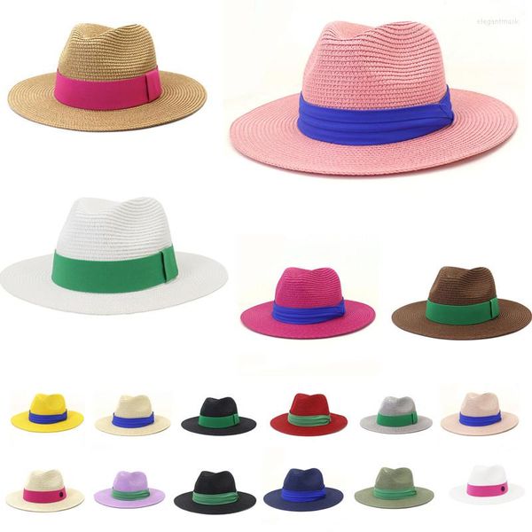 Chapéus largos da borda 2022 Men e feminino Summer Summer Summer Ribbon Jazz Straw Hat ao ar livre Viagens à beira -mar Fashion Sun Ha