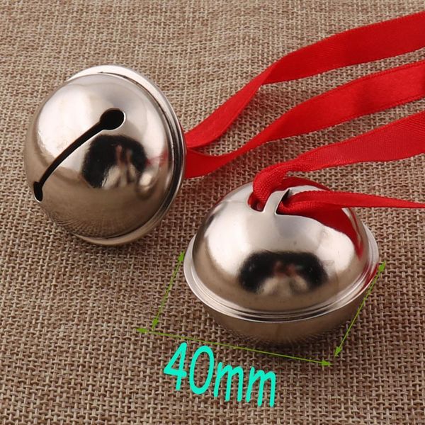 Decorações de Natal 10pcs Silver Jingle Bell 38mm sinos com fita vermelha colar de estimação durável 221130