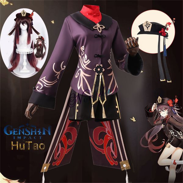 Fantasia de tema Genshin Impact Hutao Cosplay Uniform Wig Anime Game Hu Tao Halloween STILHO STILO PARA MULHERES 221130