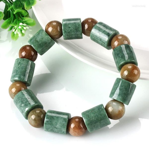 Catene Braccialetto di giada naturale genuino Lucky Yellow Emeral Full Mung Bean Green Transport Evil Hand Male Beads Eb2993 #