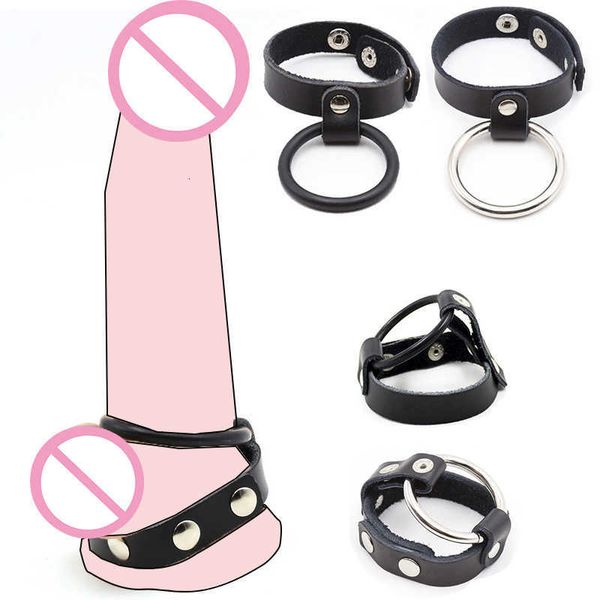 Vibrator aus Metall/Silikon, Sexspielzeug für Männer und Erwachsene, Doppel-Penisring, Leder, Hodensack, Bondage-Riemen, Schwanz, verstellbare Verzögerung der Ejakulation, OFO2