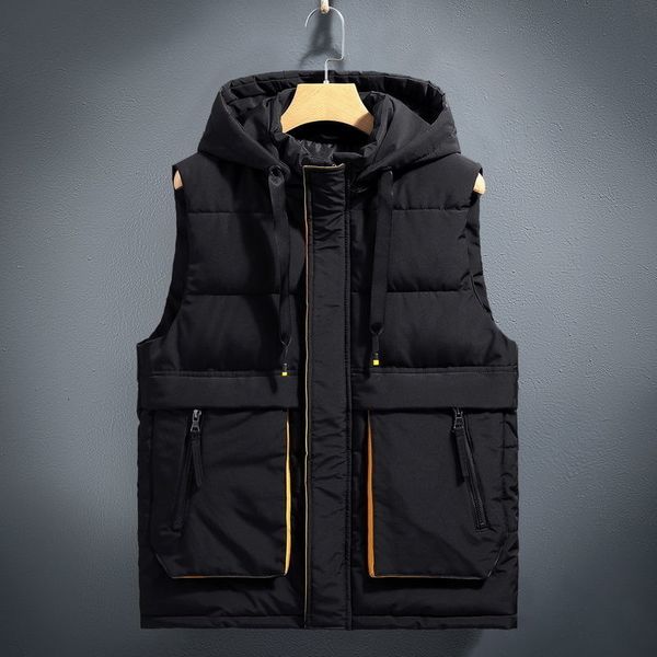 Gilet da uomo L7XL Gilet uomo con cappuccio Gilet staccabile Gilet nero caldo Cappotto maschile sciolto Moda Giacca imbottita riscaldata senza maniche 221130