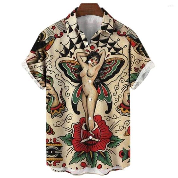 Camicie casual da uomo Camicia hawaiana da uomo tatuata giapponese Abbigliamento vintage Harajuku stampato in 3D