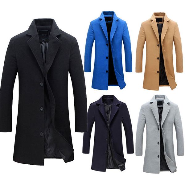 Jackets masculinos de inverno elegante casaco de sobretudo formal para homens de cor sólida manga comprida Casacos de vestuário de manga comprida Butrinho de moda Male 221130